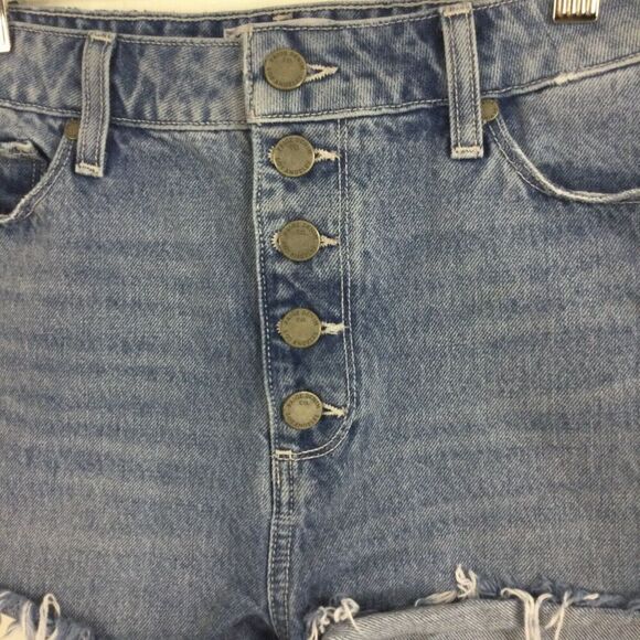 Paige Margot Button Fly Denim Frayed Raw Hem Cut Off Shorts Blue Size 28 - Picture 2 of 16